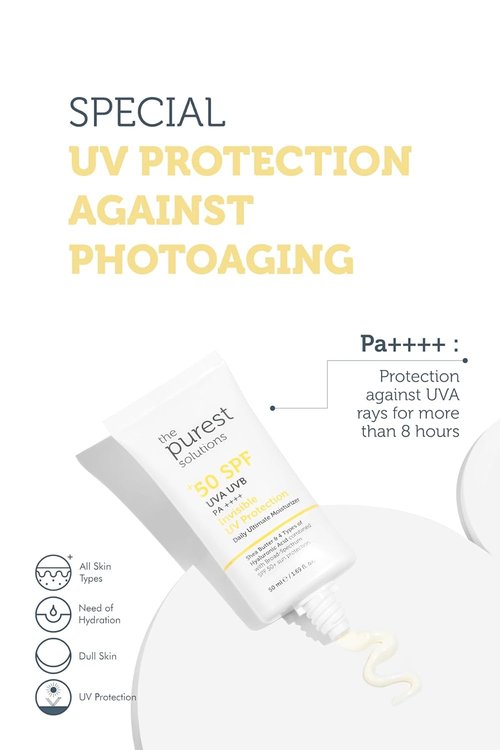 Purest Solutions Invisible UV Protection Daily Moisturizer SPF 50+ | Hydrating Hyaluronic Acid & Shea Butter | Anti-Aging Care for All Skin Types (1.69 fl. oz)