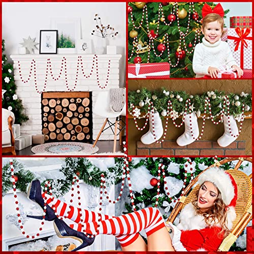 Christmas Candy Garland Beads Set - Multi Color Glitter 40ft with White, Red & Silver Variations
