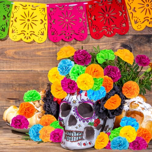 Artificial Mexican Marigold Flowers - 50Pcs Festival Decoration, Realistic & Vibrant