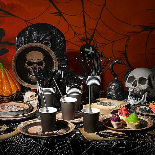 Halloween Skull Party Decorations Set - Gothic Tableware Supplies for 25 Guests