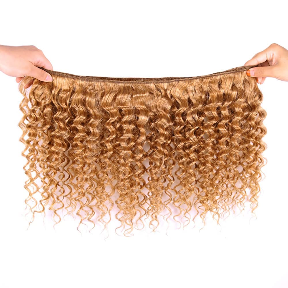 Yubelanis Color 27 Human Hair Bundles 08 10 12 Inch Deep Wave Bundles Human Hair 12A Unprocessed Virgin Raw Quick Weave Hair for Black Women Honey Blonde