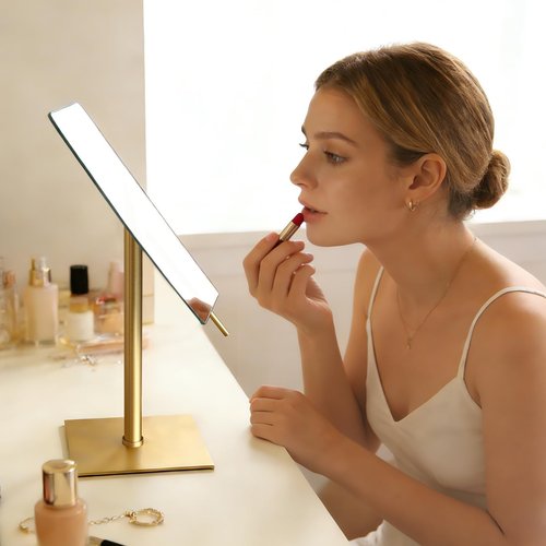 Gecious Bronze Table Standing Rectangular Vanity Makeup Mirror with 3X Magnification, Highly Adjustable, Crafted from 304 Stainless Steel, for Hotel Bathroom