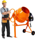 Skiennix Electric Cement Mixer - 5.0 Cu. Ft Heavy Duty 650W Portable Concrete Mixer with Wheels & Stand - Adjustable Tilt, Orange