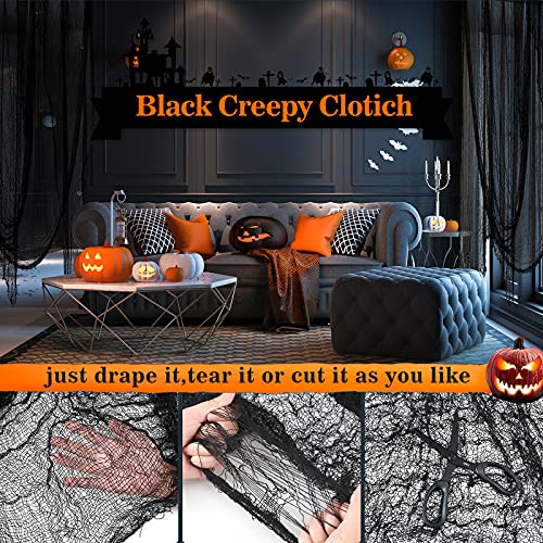 5-Pack Halloween Creepy Cloth Black 30x72 Inch Spooky Decoration Fabric for Indoor Outdoor Use - Pack of 3