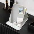 SYHITOU Foldable Travel Makeup Mirror, Adjustable Angle Portable Standing Vanity Mirror, Compact PU Leather Design for Home/Camping/Desktop Use,Elegant White(8.4"x6")