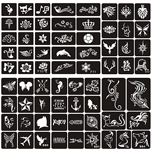Temporary Tattoo Stencil Kit - 6 Sheets with 58 Fox Patterns, Reusable & Skin-Safe