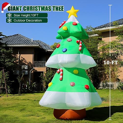 10FT Outdoor Inflatable Christmas Tree with LED Lights, Star & Candy Decor