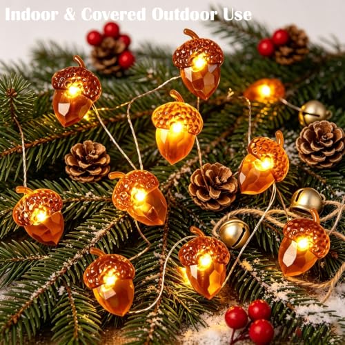 Battery Operated Fall Acorn String Lights 13ft 40 LEDs - Amber - Thanksgiving Decor