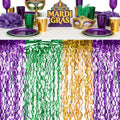 Metallic Tinsel Foil Fringe Table Skirts - 2 Pack, Purple Green Gold, Wavy Party Decor