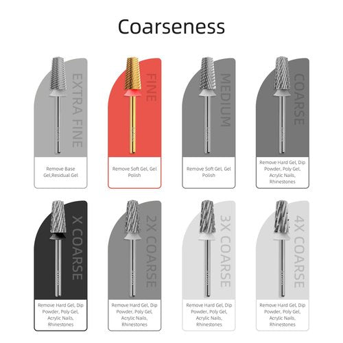 HYTOOS Fine Safety Tapered Nail Drill Bits,Titanium Coating Rounded Top Barrel Carbide Nail Bits, 3/32 Two-way Rotate, Manicure Nails Art Accessories Soft Gel Remover (F, titanium)