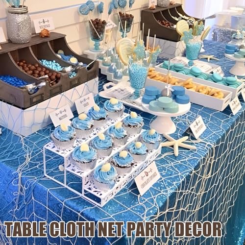 Nautical Fish Net Decorations for Party - 80x40 Inch Natural Cotton Hawaiian Under The Sea Theme - Variation 1