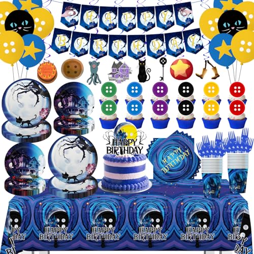 135Pcs Horror Birthday Party Decorations Blue Theme with Banner, Balloons, Plates, Napkins & Cake Toppers