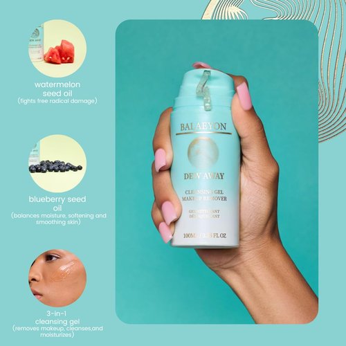 Balaeyon Cleansing Gel Makeup Remover, Removes Waterproof Mascara, 3-In-1 Cleanser, Oil Based, Moisturizing, Great For Sensitive Skin, All Natural, TSA Friendly, 3.38 fl oz
