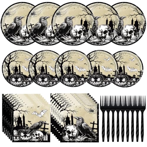 Halloween Skull Party Plates Napkins Set - 200 Pieces Halloween Skull-200