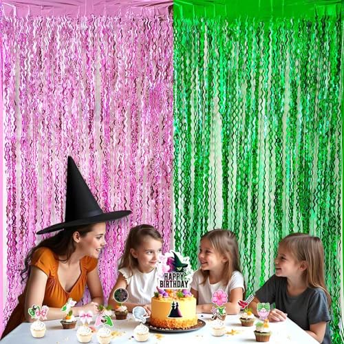 Pink Green Wavy Foil Curtain Backdrop - Birthday Party Decorations - 2 Pack