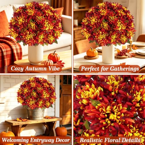 Artificial Fall Flowers for Cemetery and Outdoor Decor - 4 Pcs Orange