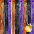 Halloween Foil Tinsel Curtain Streamers 3 Pack - Orange Black Purple Party Backdrop