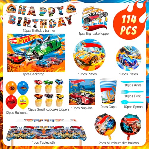 Race Car Birthday Party Supplies Set - 114 pcs Car Theme Tableware & Decorations