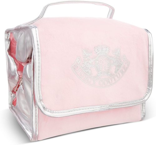 Juicy Couture Pink Makeup Bag - Travel Organizer with Hanging Hook & Rhinestone Crown Detail
