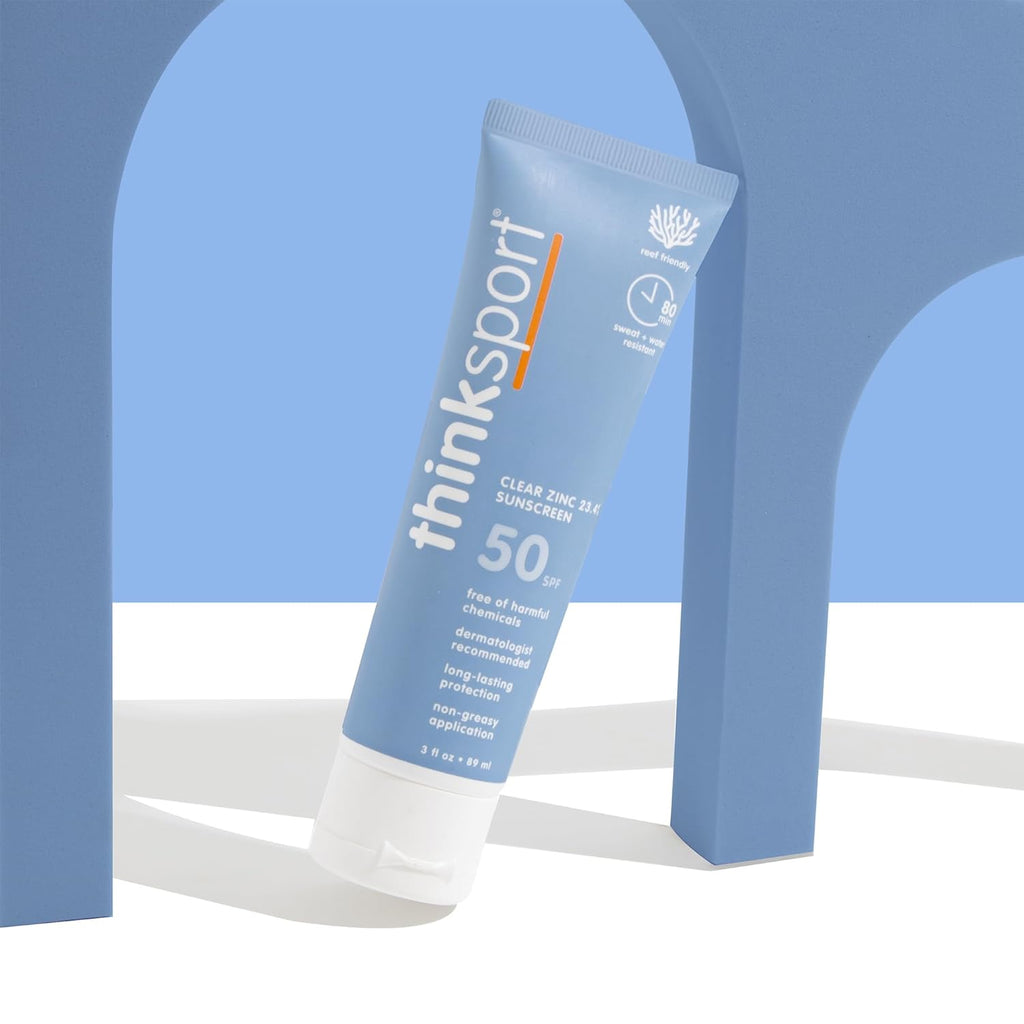 Thinksport SPF 50+ Mineral Sunscreen - Natural, Water-Resistant Formula with Clear Zinc Oxide, 3 Fl Oz | Vegan & Reef Safe UVA/UVB Protection