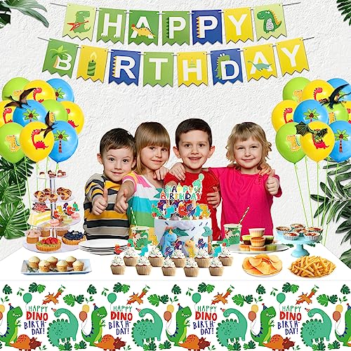 Dinosaur Tablecloth 4 Pack - 86 x 51 Inch Plastic Party Cover for Kids Birthday
