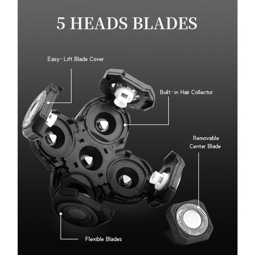 Pinkind Replacement Shaver Heads Compatible with Freebird Shaver, 5 Blades Refills for Bald Men, Electric Razor Replacement Heads for Freedom Grooming with 3 Cleaning Brush