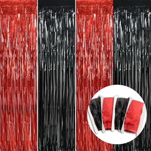 Red and Black Door Streamers Foil Curtain - Casino Halloween Party Decoration - Variation 02