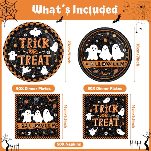 Halloween Party Supplies Set for 50 Guests - Ghost Themed Plates & Napkins
