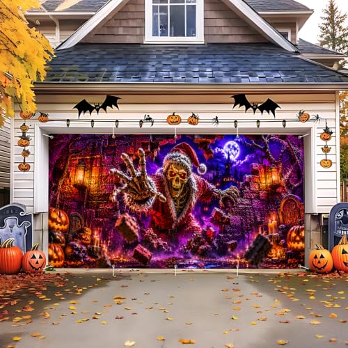 Halloween Garage Door Banner 7x16 FT Skeleton Santa Horror Holiday Decor - Variation 276