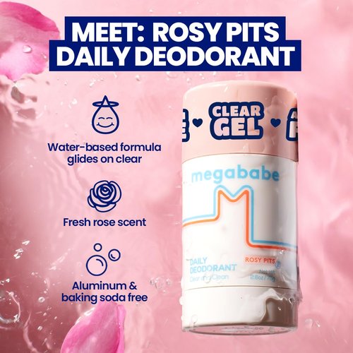 Megababe Rosy Pits Daily Deodorant - Aluminum-Free & Clear | Spring Break Essential | 2.6 oz (Pack of 2)