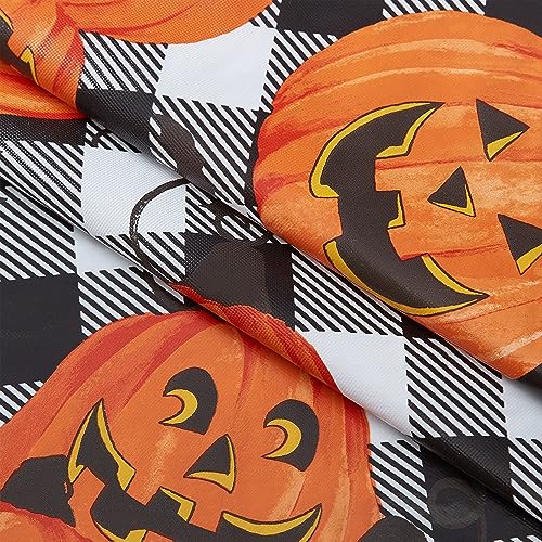 Halloween Jack O Lantern Vinyl Rectangular Tablecloth 60x120 Inches with Flannel Backing - Rustic Fall Decor