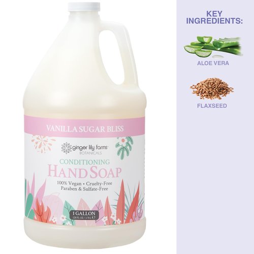 Ginger Lily Farms Botanicals Conditioning Liquid Hand Soap Refill, 100% Vegan & Cruelty-Free, Vanilla Sugar Bliss Scent, 1 Gallon (Pack of 4)