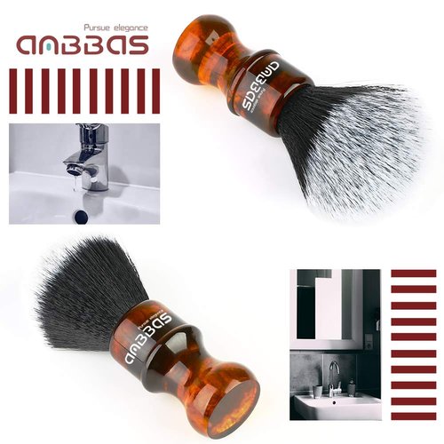 Anbbas Synthetic Badger Shaving Brush with Resin Handle,Nylon Bristles Hair Lathering Foam Brush for Men Travel Professional Wet Shaving(Amber,24 mm Knot)