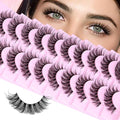 Cat Eye Lashes Fluffy D Curly False Eyelashes 14mm 3D Wispy Strips - 10 Pairs