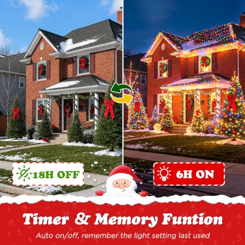 Multicolor Battery Operated Christmas String Lights - 132FT 300 LEDs Outdoor Indoor with 8 Modes & Timer