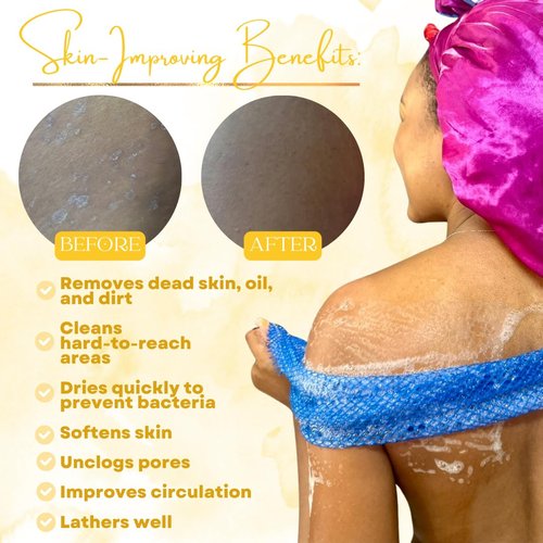 Luxxy® | 3 Pack Set 2 Soft African Exfoliating Nets & 1 Rough African Net Sponge with Handles For The Back, Neck or Feet, Black Women Owned, Achieve Smooth Soft Silky Skin, For Daily Use & Great Gifts