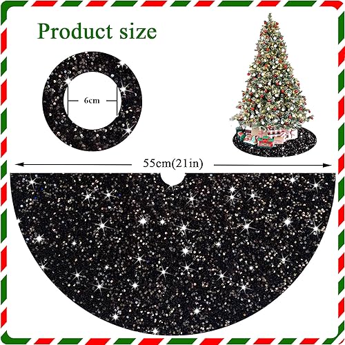 Black Sequin Christmas Tree Skirt 21 Inch Velvet Holiday Decor