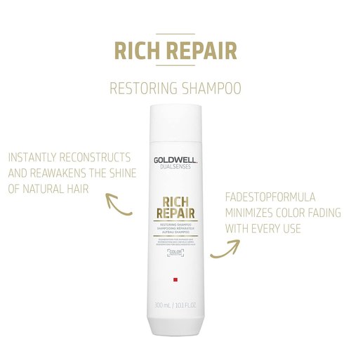 Goldwell Dualsenses Rich Repair Shampoo - Restores Dry, Damaged Hair | 10.1 Fl Oz