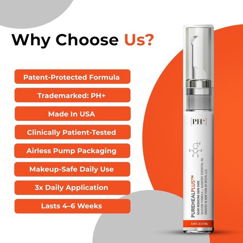 PUREHEALPLUS Silicone Scar Gel for Old & New Scars, Keloids, C-Section, Burns, Acne, Surgical Scar Treatment – Cosmetic Formula with Patented Silicone & Sea Berry Oil, Clinically Tested, Made in USA