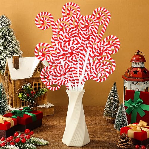 Candy Cane Christmas Tree Picks - Red & White 16-Inch Set of 12 - Holiday Decor