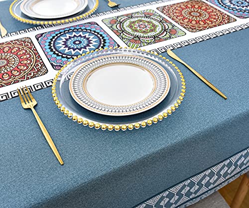 C-Blue Vinyl Rectangular Tablecloth 55x86 Inches Waterproof Outdoor PVC