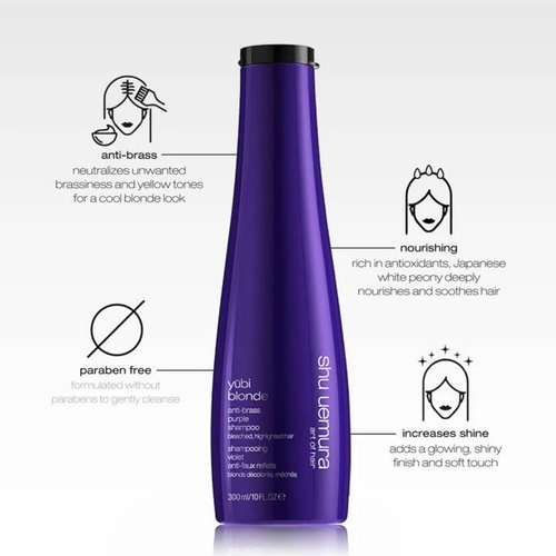 Shu Uemura Art of Hair Yubi Blonde Anti-Brass Purple Shampoo - Color-Corrects Brassiness, Cleanses & Smooths