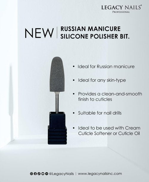 Legacy Nails Professional RUSSIAN MANICURE SILICONE POLISHER BIT - Nail Drill Bit - Ideal for Russian Manicure - Ideal to be used with Cream Cuticle Softener or Cuticle Oil