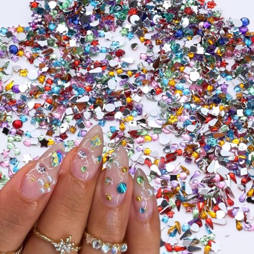 BMKKOT Colorful Rhinestones Nail Charms - Orange 12-Grid 3D Nail Art Gems