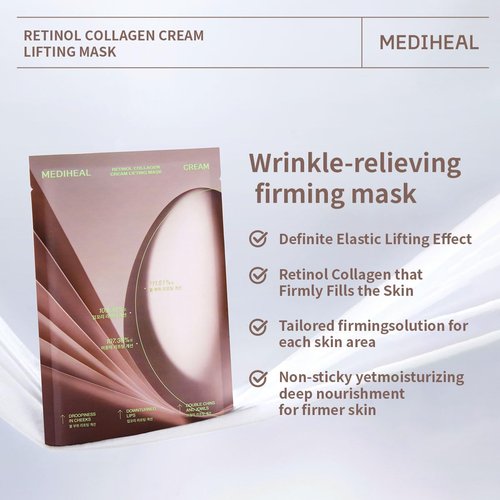 Mediheal Retinol Collagen Cream Lifting Mask - Anti-Aging V Line Treatment (10 Count) for Smooth Skin