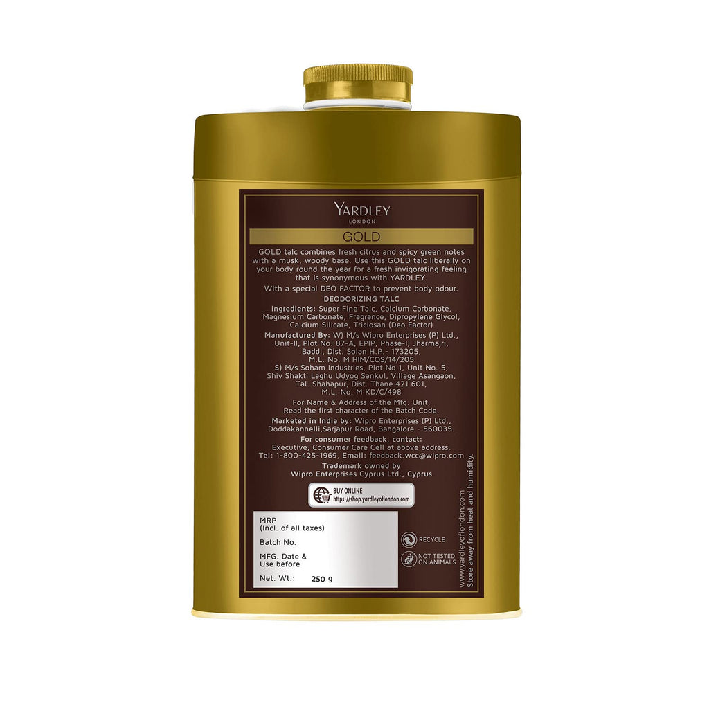 Yardley London Gold Perfumed Talc - Luxurious Fragrance Powder | 250g Size