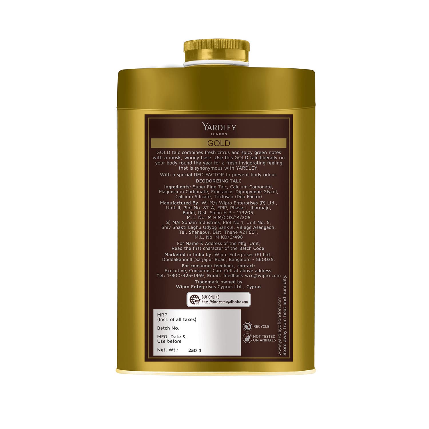 Yardley London Gold Perfumed Talc - Luxurious Fragrance Powder | 250g Size
