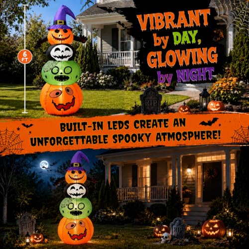 Halloween Stacked Pumpkins Inflatable Yard Decor with Lights - Spooky Outdoor Halloween Decoration
