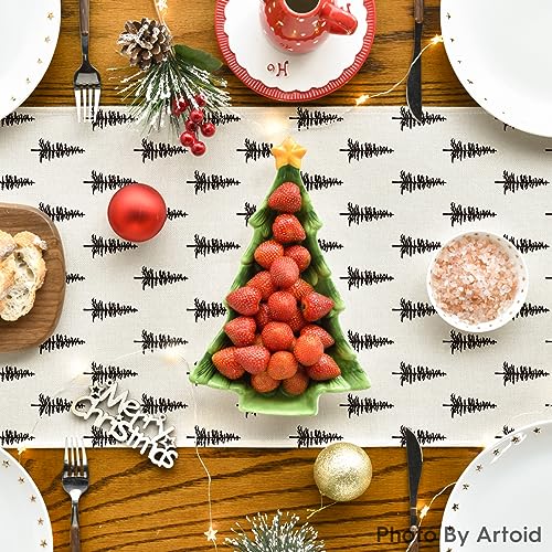 Beige Christmas Table Runner Set of 2, 13x72 Inch Holiday Kitchen Decor