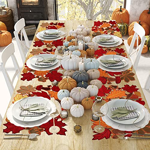 Thanksgiving Maple Placemat Set of 6 - 11x17 Bright Colors Embroidered Table Mats